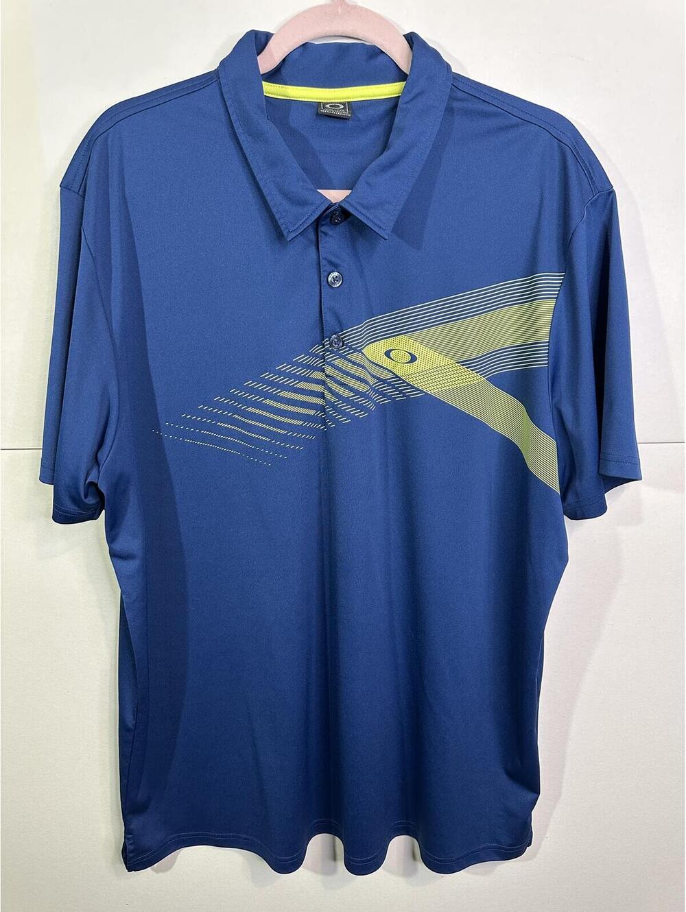 Oakley Polo Shirt Mens XXL Blue Neon Graphic Golf Performance Y2K